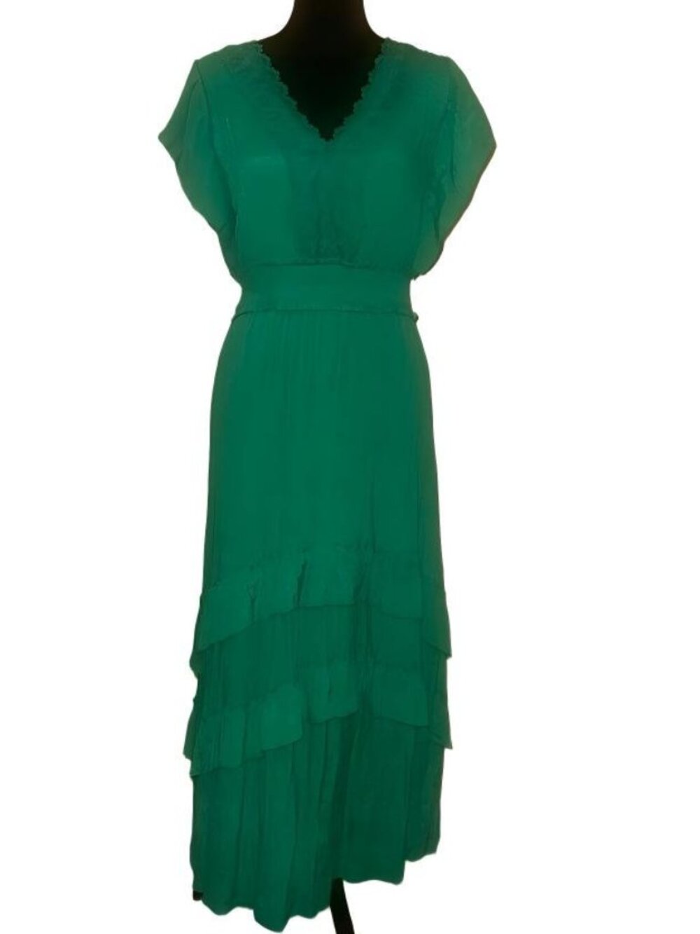 Pleated Smock Tiered Maxi Dress